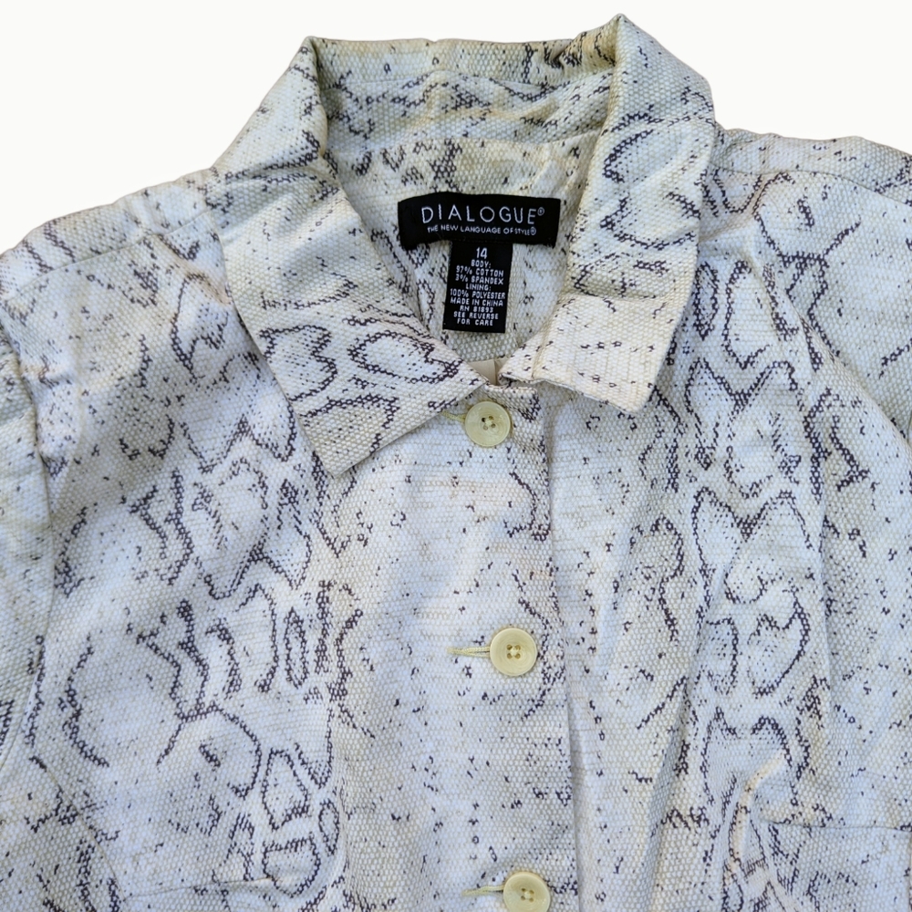 White Gray Snake Print Lightweight Button-Up Jack… - image 5